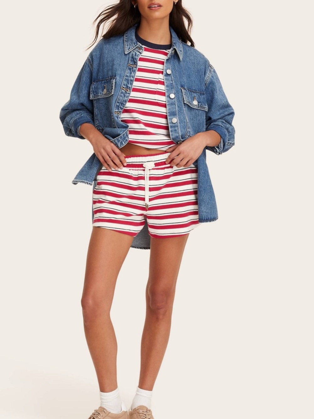 PARKE X target Striped Red and White Drawstring Women's Shorts